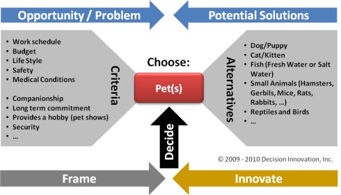 Graphic of criteria and alternatives of the pick a pet decision