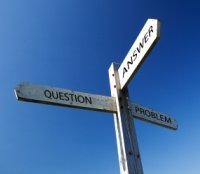 Image of question, answer, problem signpost